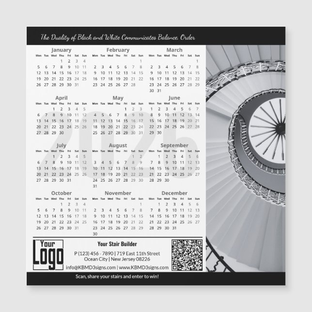 Black White Classic Appeal Magnetic 2026 Calendar (Frente)
