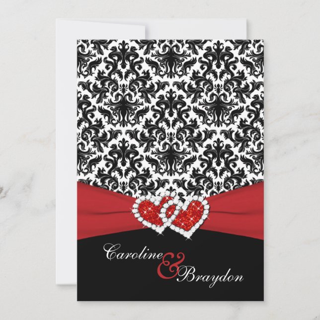 Black, White Damask, Convite de casamento Unido (Frente)