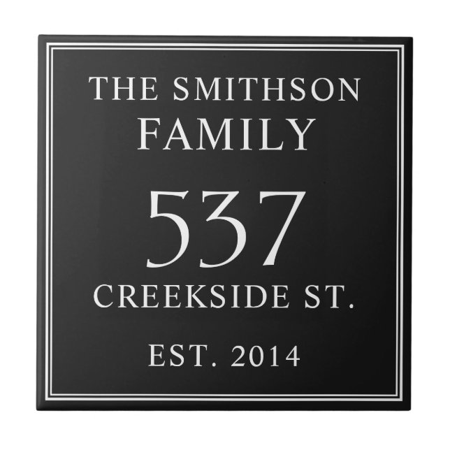 Black White Date Estabelecido Address House Plaque (Frente)