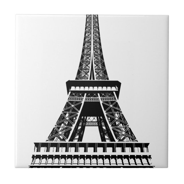 Black White Eiffel Tower Paris França Art Trabalho (Frente)