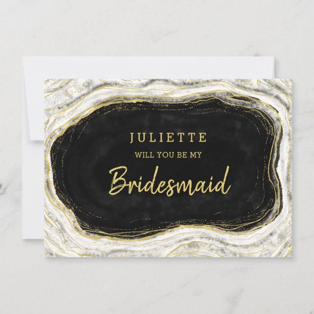 Black White Geode Be My Bridesmaid Proposta Card (Frente)