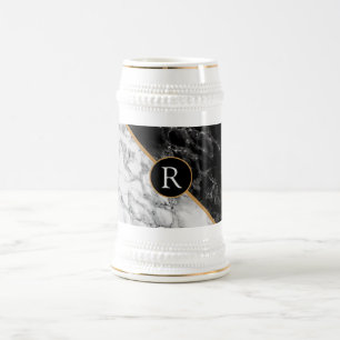 Black White Marble Beer Stein - Your Letter