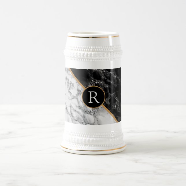 Black White Marble Beer Stein - Your Letter (Centro)