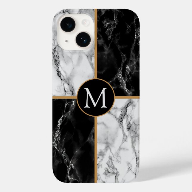 Black White Marble Custom Your Letter capas de iph (Verso)