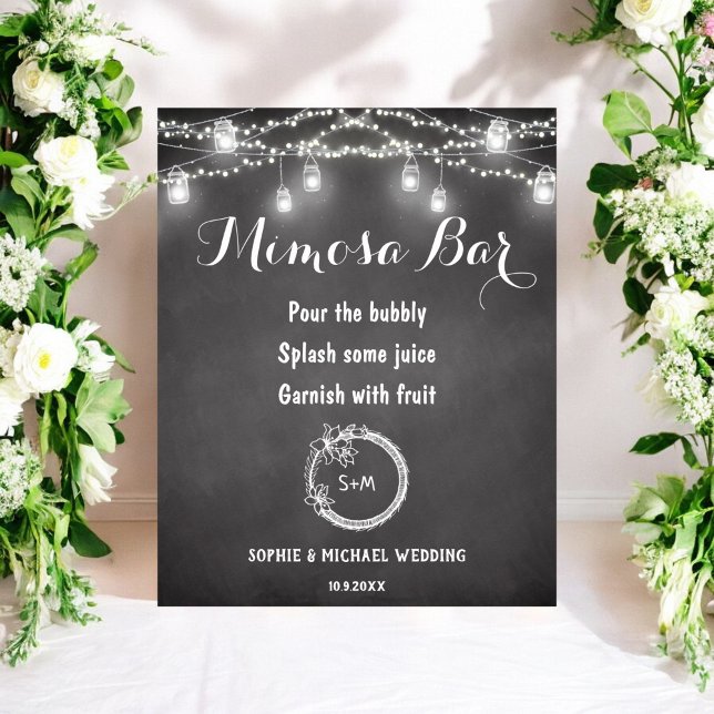 Black White Mimosa Bar String Lights Poster (Criador carregado)