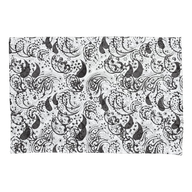 Black & White Paisley Pattern –Elegant Textile Art (Frente)