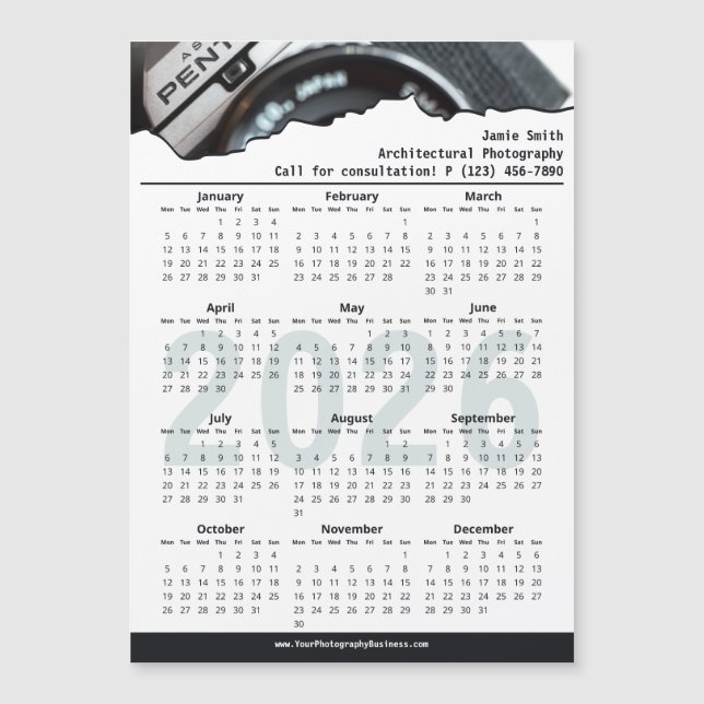 Black White Photographer Call 2026 Calendar Magnet (Frente)