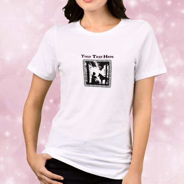 Black White Riding Hood Woods Wolf Fancy Frame (Little red riding hood in woods wolf on black and white fairy tale image in fancy frame on tee shirt)