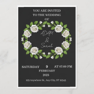 Black & White Rose Wreath Wedding Invitation