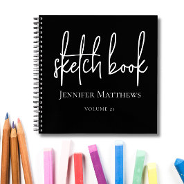 Black White Script Name Personalized Sketchbook