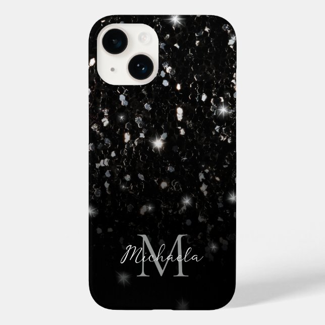 Black white shiny glitter sparkles ombre Monogram (Verso)