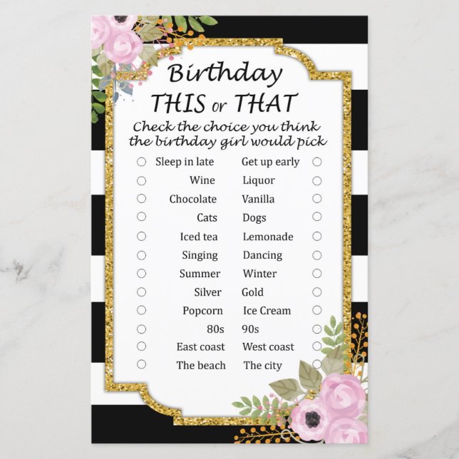 Black White Strike Birthday este ou aquele jogo (Frente)