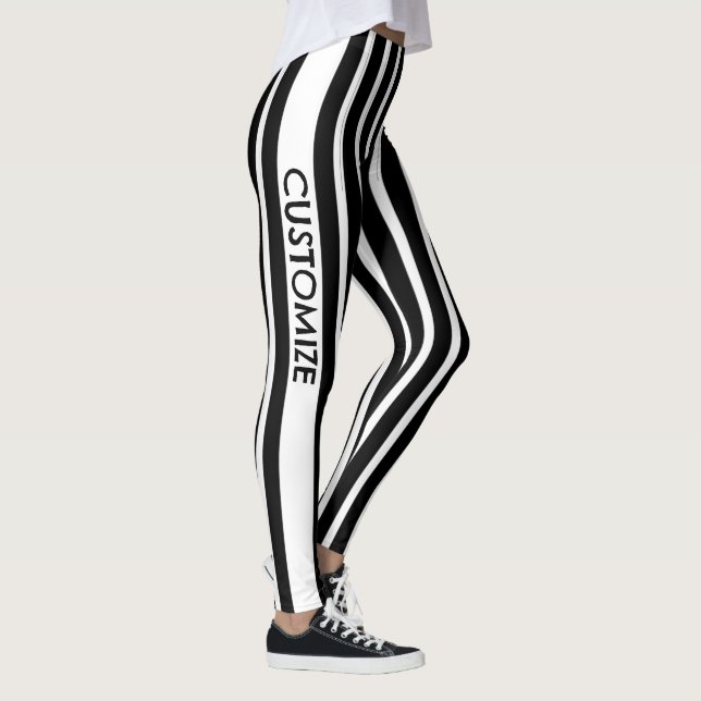 Black & White Striped Leggings w/ Custum Text (Direita)