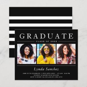 Black White Stripes 3 Convites Para Graduação De