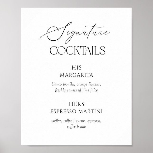 Black & White Wedding Signature Cocktails Poster (Frente)