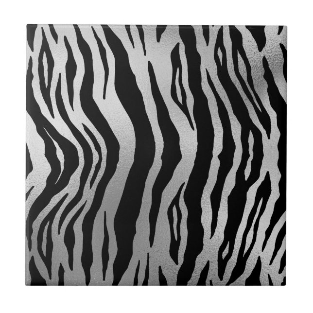 Black Zebra Strips Animal Print Silver Luxury (Frente)