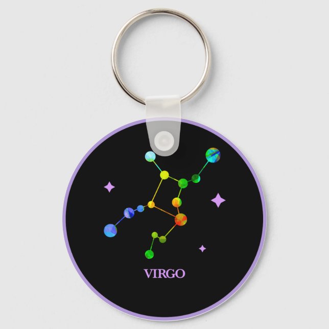 Black Zodiac Virgo Rainbow Chaveiro (Frente)