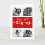 Blessings Collage | Cartão de Bota Feriado<br><div class="desc">Design vermelho e branco com 4 fotos Cartão de cartões de natal de Natal. Abençoa o Cartão com fotos de Feriado de Colagem de Fotos. Elke Clarke © Mais estilos e cores disponíveis em nosso compro. www.zazzle.com/epclarke</div>