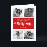 Blessings Collage | Cartão de Saudação de Foto Fer<br><div class="desc">Design vermelho e branco com 4 fotos Cartão de cartões de natal de Natal. Abençoa o Cartão com fotos de Feriado de Colagem de Fotos. Elke Clarke © Mais estilos e cores disponíveis em nosso compro. www.zazzle.com/epclarke</div>