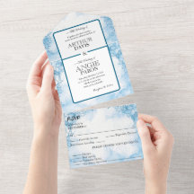 bleu Marine avec des fleu All in One Wedding Invit