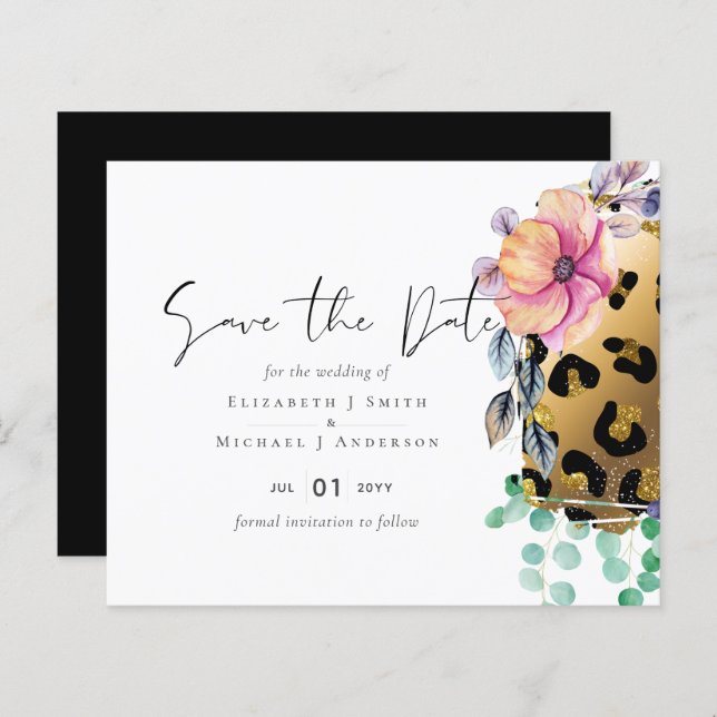 Bling Girly Glam Leopard Imprime Casamento Dourado (Frente/Verso)