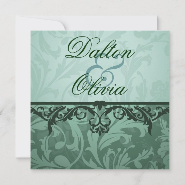 Blissful Brocade Sage - Convite para Casamento Flo (Frente)