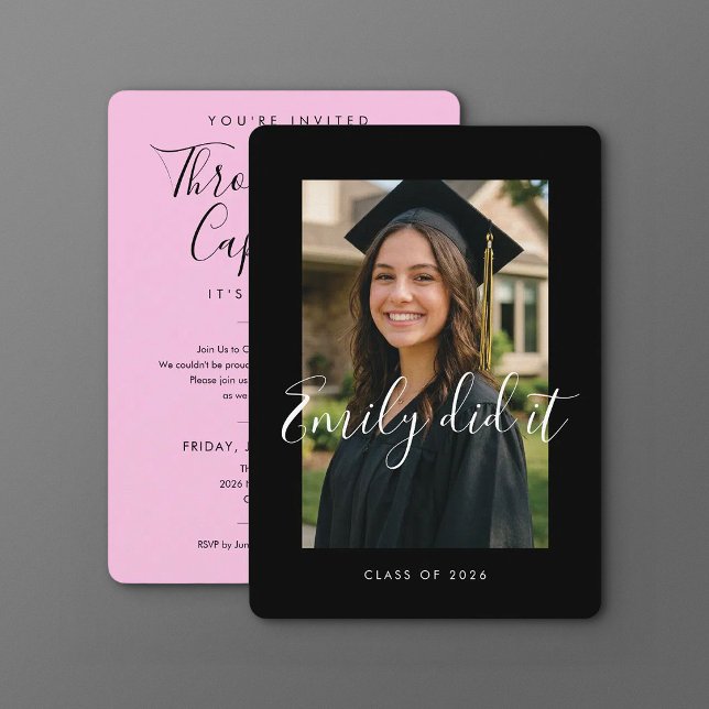 BLK & PINK 2026 | Convite de Formatura com Foto (Criador carregado)