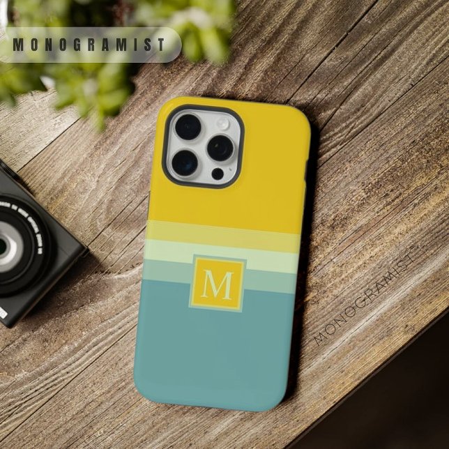 Bloco de Cor Azul Branco Amarelo Personalizável (Customizable Blue White Yellow Color Block iPhone Case)