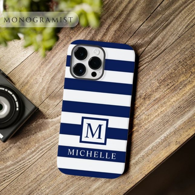 Bloco de cor branca azul de Marinho escuro persona (Customizable Dark Navy Blue White Color block Case-Mate iPhone Case)