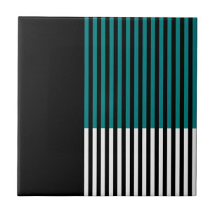 Bloco de Cor Moderna Listrado Azul Turquesa Preto 