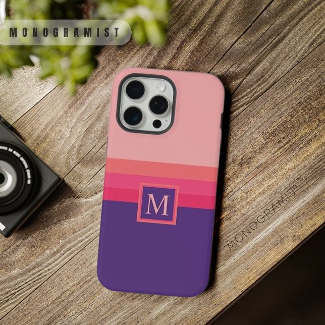 Bloco de Cor Púrpura, Rosa Escuro e Personalizável (Customizable Light Dark Pink Purple Color Block iPhone Case)