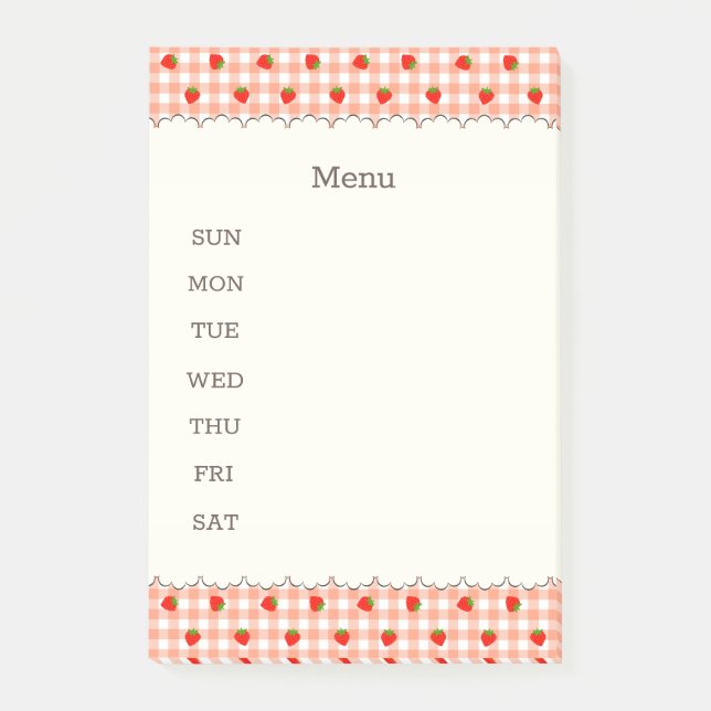 BLOCO DE NOTAS 文字　カスタム　いちご＆チェック（オレンジ） ポストイット (Frente)