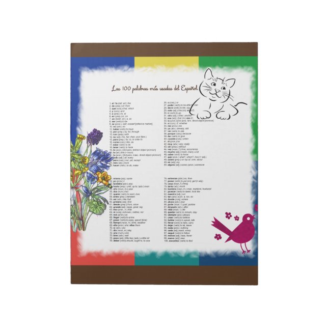 Bloco De Notas 100 palavras mais comuns em espanhol (Invertido)