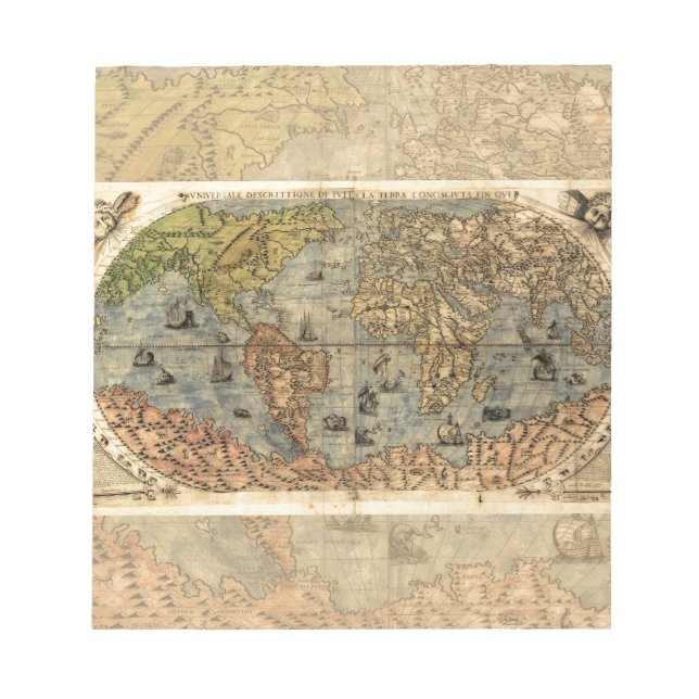 Bloco De Notas 1565 Forlani AntiquevMapa Renascentista Mundial (Frente)