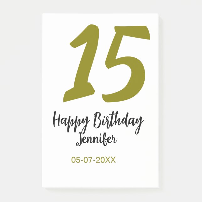 Bloco De Notas 15 aniversário quiencenera adicionar data ano ouro (Frente)