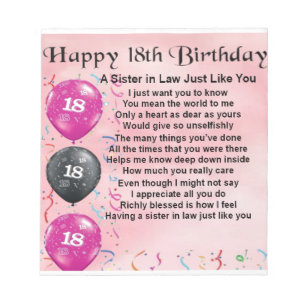 Bloco De Notas 18o aniversário - irmã no poema da lei