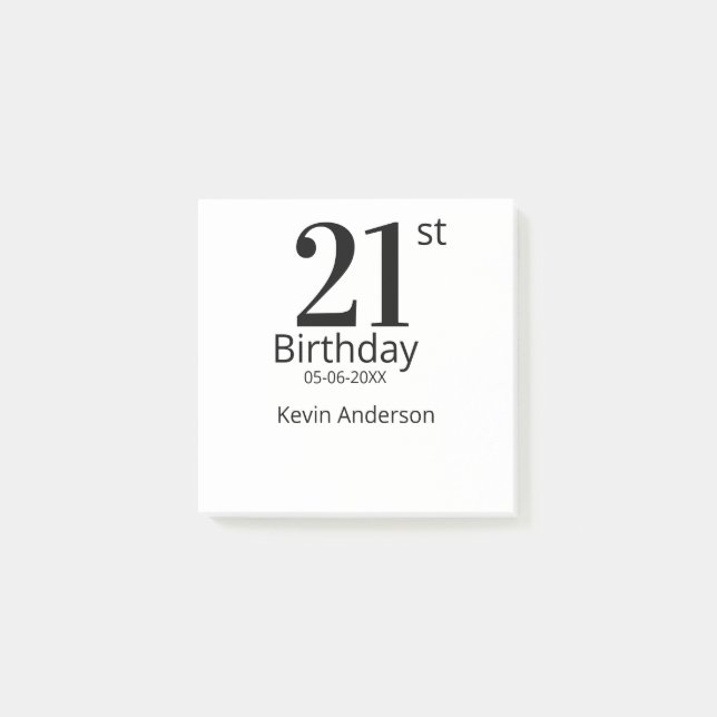 Bloco De Notas 21st birthday bold letter name date simple man boy (Frente)