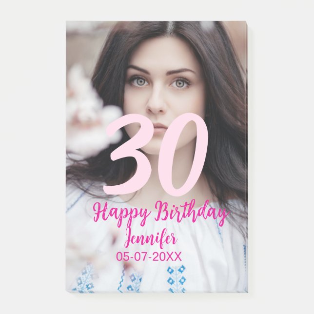 Bloco De Notas 30th birthday add name date year white photo (Frente)