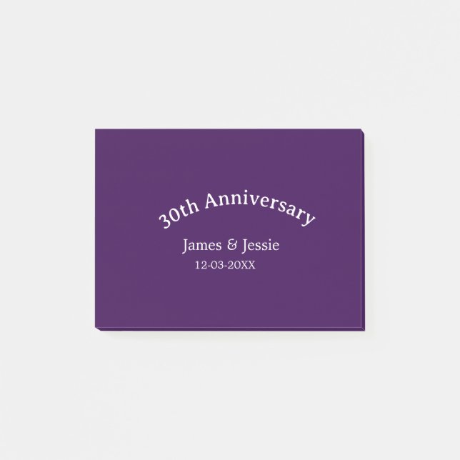 Bloco De Notas 30th wedding anniversary name date purple simple  (Frente)