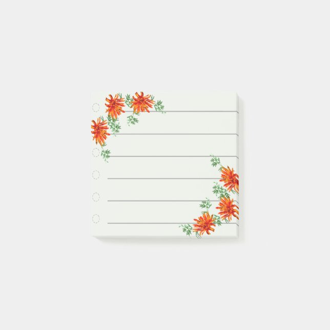 Bloco De Notas 3 Notas de Flores Laranja (Frente)