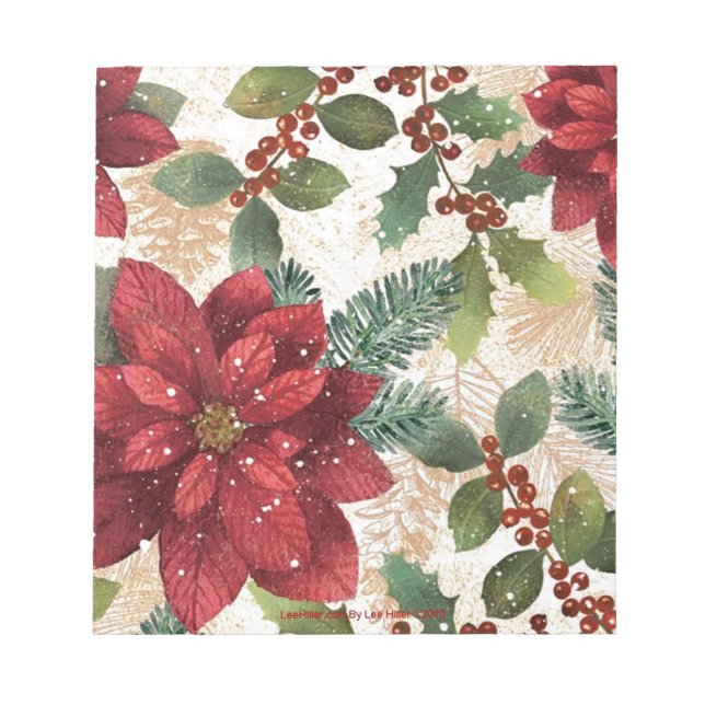 Bloco De Notas 50 Retro Poinsettia Red Green Creme (Frente)
