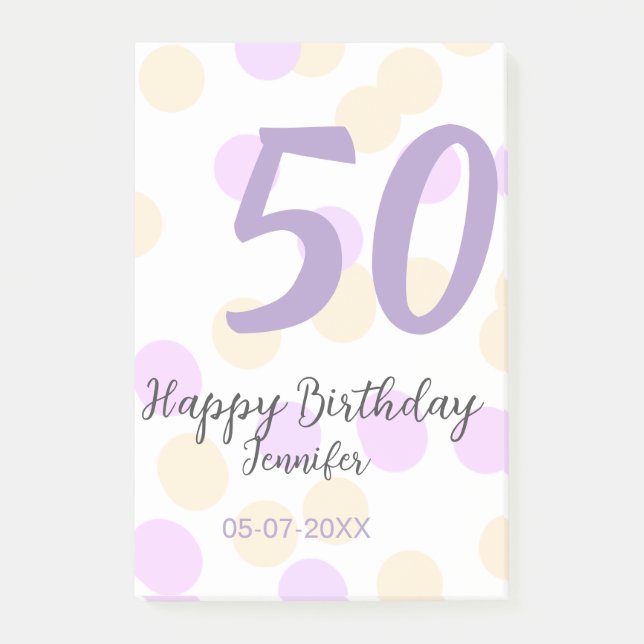 Bloco De Notas 50th birthday add name date purple orange polkadot (Frente)
