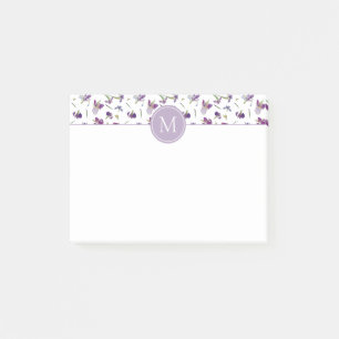 Bloco De Notas A cor d'água roxa legante aumenta 4" x 3" Monogra