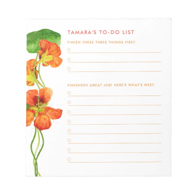 Bloco De Notas A GRANDE Lista de Tarefas Pendentes de Nasturtium (Frente)