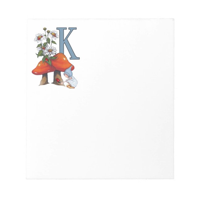 Bloco De Notas A Letra K, INITIAL, Toadstools, Gnomo, Ladybug (Frente)