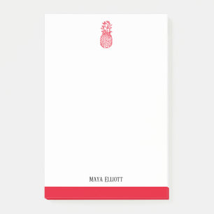 Bloco De Notas Abacaxi Vermelho Branco e Brilhante e Borda, Nome