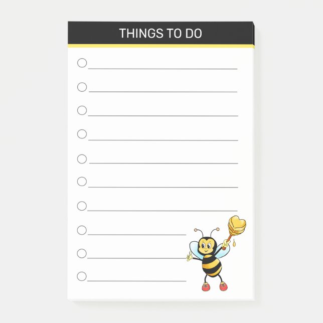 Bloco De Notas Abeja moderna fofa em preto e branco (Frente)