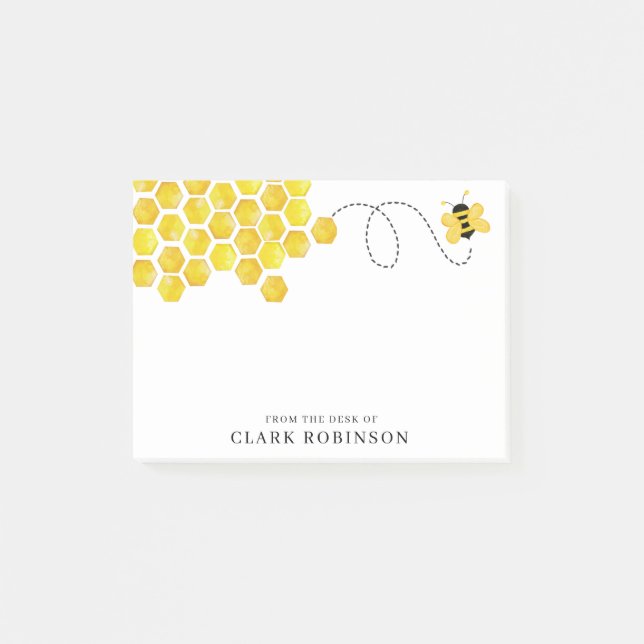 Bloco De Notas Abelhas De Aquarelas Da Mesa Do Nome Personalizado (Frente)