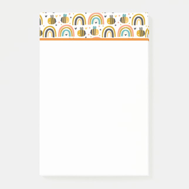 Bloco De Notas Abelhas de Bumble Cute e Rainbows Padrão (Frente)
