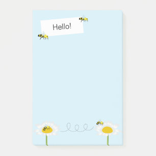 Bloco De Notas Abelhas em Notas de Poste de Flor - Fundo Azul